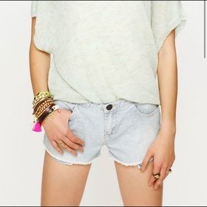 Free people railroad stripe raw hem shorts